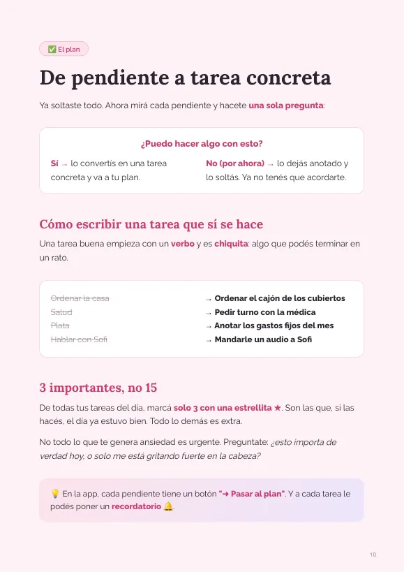 De pendiente a tarea concreta